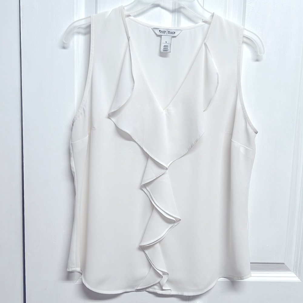 White House Black Market Cream Ruffle Sleeveless Blouse
